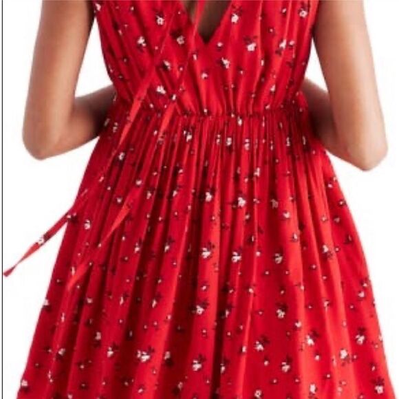 Madewell Magnolia XS Tie-back Floral Summer Dress Red - Picture 5 of 15